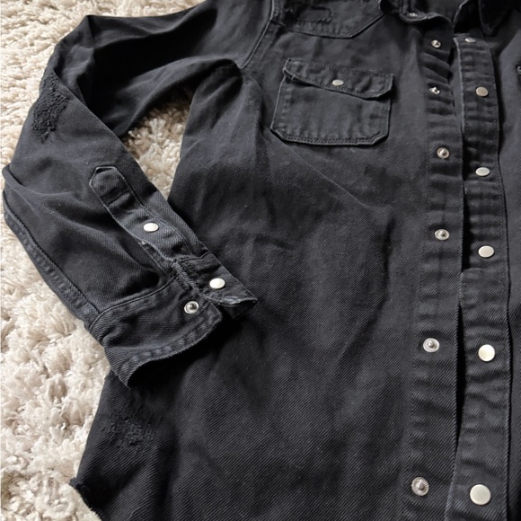 Zara Charcoal Relaxed Fit long sleeve button winter denim black jacket - Picture 3 of 6